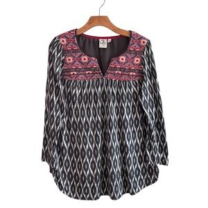 Anthropologie One September L Palambra Top Blouse Embroidered Boho Geometric